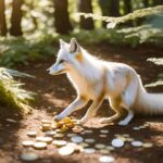 小銭を拾う白い狐