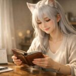 木のテーブルに長財布と月間カレンダーを広げ、吉日を静かに見つめながらこれからのお金との付き合い方を考えている若い日本人女性の横長ポートレート。柔らかな日差しと落ち着いた色味が、一粒万倍日や天赦日に振り回されず自分のペースで金運と家計を整える感覚を表現。 A young Japanese woman sits at a wooden table with a slim wallet and a monthly calendar, bathed in soft light, quietly reflecting on her money routine and how to use lucky days without pressure.